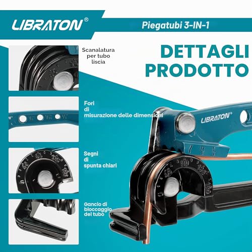 Libraton Manual Pipe Bender, 180 Degree Copper Pipe Bender, 3 in 1 Pipe Bender, for Bending the Pipe in Copper, Aluminium, Brass and Thin Steel for Repair of Air Conditioning System