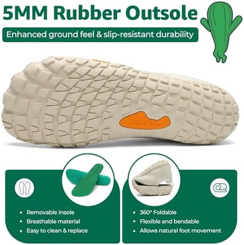 Barfußschuhe Herren Damen Fitnessschuhe mit Zehen Sohle Bequem Atmungsaktiv Sport Traillaufschuhe rutschfest Leight Laufschuhe Outdoor Beige 43 EU