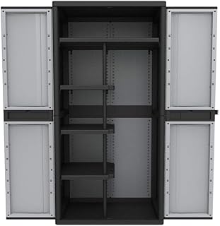 KREHER XXL Kunststoff Spindschrank mit einem durchgehenden Boden, schmalen Böden und Freifach für sperrige Gegenstände. Mit abschließbaren Türen. Maße BxTxH in cm: 89,7 x 53,7 x 180 cm