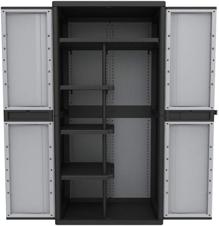 KREHER XXL Kunststoff Spindschrank mit einem durchgehenden Boden, schmalen Böden und Freifach für sperrige Gegenstände. Mit abschließbaren Türen. Maße BxTxH in cm: 89,7 x 53,7 x 180 cm