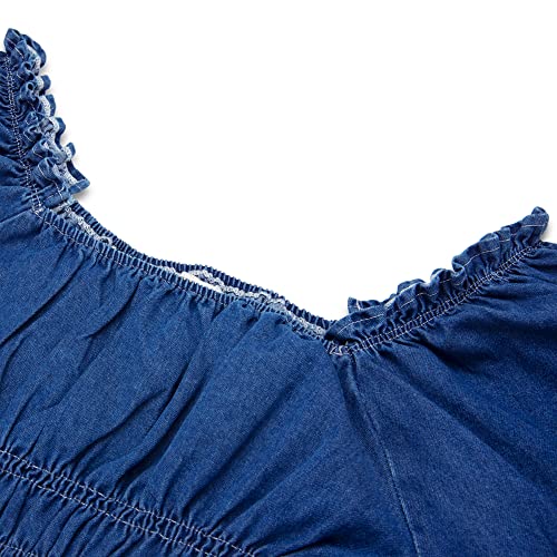 Womens Causal Elastic One Shoulder Denim Top Short Sleeve Shirt (Top, Medium)