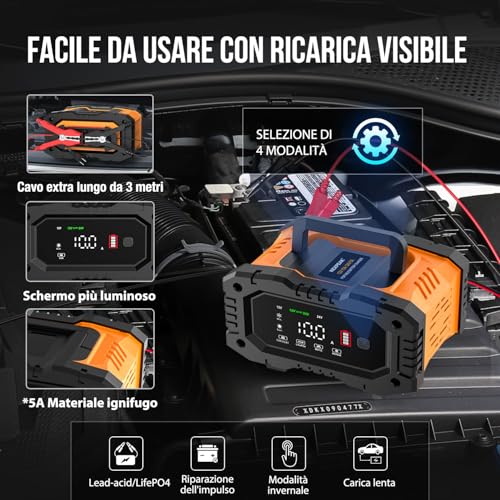 LiFePO4 12 V 24 V Intelligent Battery Charger 10 A Automatic Battery Maintainer with Temperature Compensation for Car Motorcycle Truck, AGM, Gel, Wet, SLA