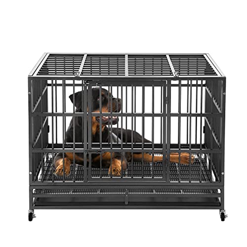 Shushim 48 Inch Heavy Duty Dog Crate Cage Kennel with Wheels, High