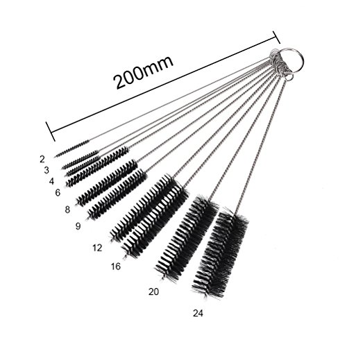 8.2 Inch Nylon Tube Brush Set Pipe Cleaning Brushes for Drinking Straws  Glasses Keyboards Jewelry Cleaning,Set of 10, Black 