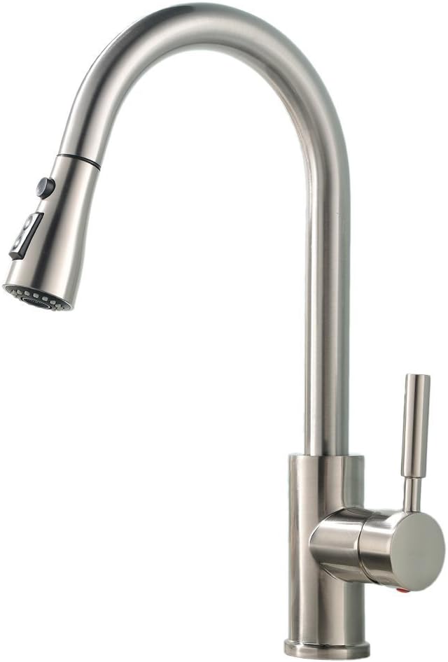 VCCUCINE Contemporary Brushed Nickel Single Handle Pull Out Spout Swivel Spary Kitchen Sink Tap, Hot And Cold Water Kitchen Mixer Taps