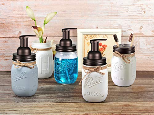 Stainless Steel Bathroom Accessories Set-Mason Jar Soap Dispenser Lid & Toothbrush Holder Lid,Bathroom Kitchen Rustic Modern Farmhouse Premium Mason Jar Decor (Jar Not Includ) (Bronze, 4)