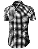 H2H Mens Casual Slim Fit Check patterned Short Sleeve Basic Shirts