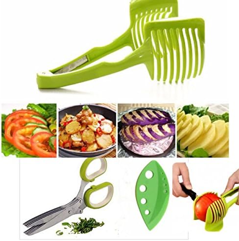 Scissors and Herb Stripper and Tomato Slicer-Leaf Remover | Multi Purpose Kitchen Shear With 5 Blades- Functional Handheld TOMATO ROUND SLICER Fruit VEGETABLE CUTTER, Shredders Slicer-3-in 1 Tool