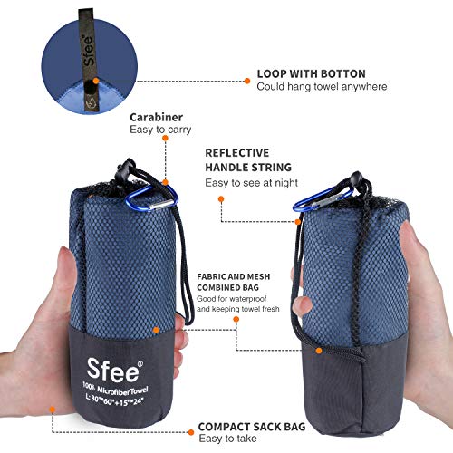 Sfee-Microfiber-Sport-Travel-Towel-Set-60x3024x15-Quick-Dry-Absorbent-Compact-Lightweight-Soft-Beach-Yoga-Bath-Hand-Gym-Towels-Fit-for-Outdoors-Fitness-Hiking-CampingCarabinerL-Navy-Blue