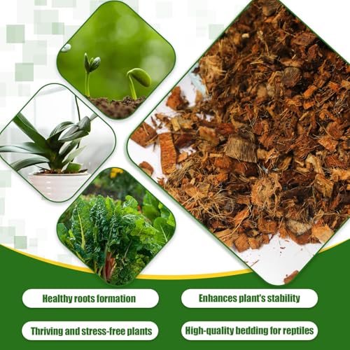 4 Pcs Coconut Coir Chips for Plants, 4.4 LB 100% Organic Coco Husk Chip Bricks with Low EC and pH Balanced, Easy to Expand Coco Coir Mulch Medium for Garden Flowers & Reptile Bedding