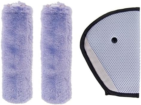 Soft Faux Sheepskin Seat Belt Cover Shoulder Pads BONUS Seat Belt Adjuster 3 Pack Set for Adults / Kids - seatbelt protector, safety belt cushion strap adjuster positioner Purple / Gray