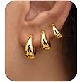 PANSHI Gold Hoop Earrings for Women Trendy Chunky Gold Earrings Huggie Dainty Earrings Gold Jewelry for Women Teen (Gold - 3 