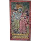 Antique Vintage Hand Carved Radha Krishna Divine Love Wall Sculpture,Spiritual Yoga Barn Door