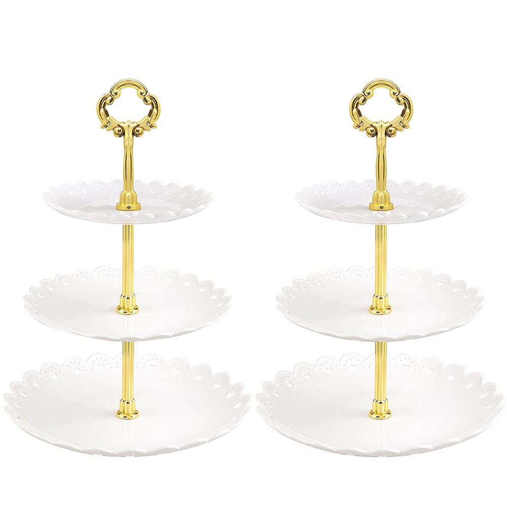 2 Pack 3 Tier Cake Stand Party Food Server, Cupcake Stand, Plastic Dessert Tiered Serving Stand, Dessert Tower Tray for Tea Party, Baby Shower and Wedding Home (White)