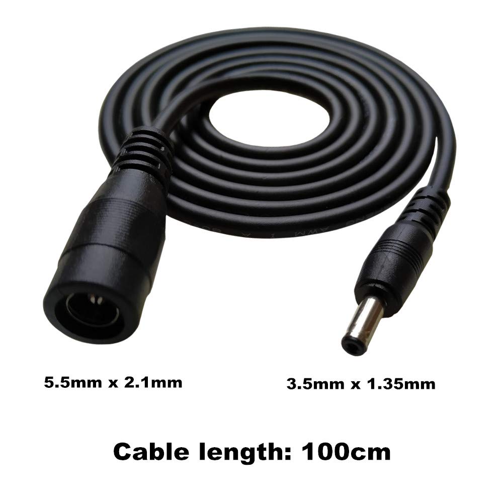 DZYDZR 2pcs 1 Meter 2.1mm x 5.5mm Female to 1.35mm x 3.5mm Male DC Extension Cable Converter Black 22 AWG Copper Wire Plug Max 24V 3A (3.3ft) - Image 3