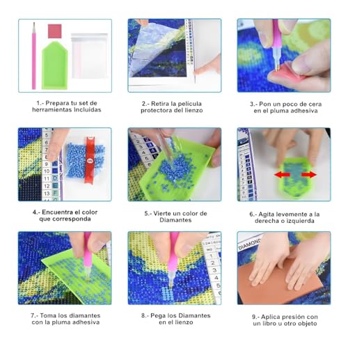 Zinker 5D Diamond Painting Kit Pintura De Diamantes Redondo De 35cm X 35cm Impresión HD Incluye todos los Aditamentos Necesarios Modelo Noche Estrellada Snoopy