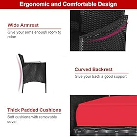 RELAX4LIFE Conversation Furniture Set with Table and Two Removable Cushions Rattan Wicker Chairs and Table Set for Patio… 51ntNi6dkCL