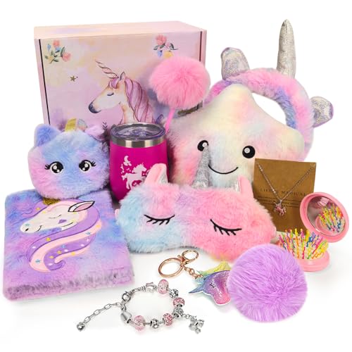 Beauenty Unicorn Gifts for Girls Ages 3-10 - Toys Set with Light Up Plush Pillow, Diary, Headband & Water Bottle - Birthday Christmas New Years Gifts for Kids & Girls (style 1)