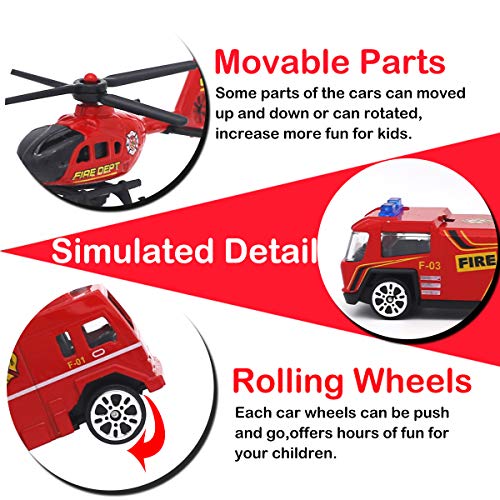 Dreamon Spielzeugautos Feuerwehrauto Fahrzeuge Feuerwehrmann Spielzeug Set Mini Cars für Kinder ab 3 Jahren,6 Pcs – Bild 6