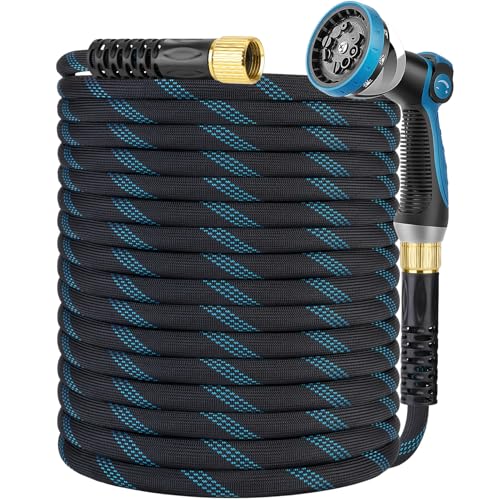 KETTOYA Non-Expanding Garden Hose 100 ft, Kink Free Flexible Water Hose with 10-Pattern Spray Nozzle, Lightweight Hose Pipe, Leak Proof, 3/4" Swivel Connectors, Super Fabric, Portable Storage Strap
