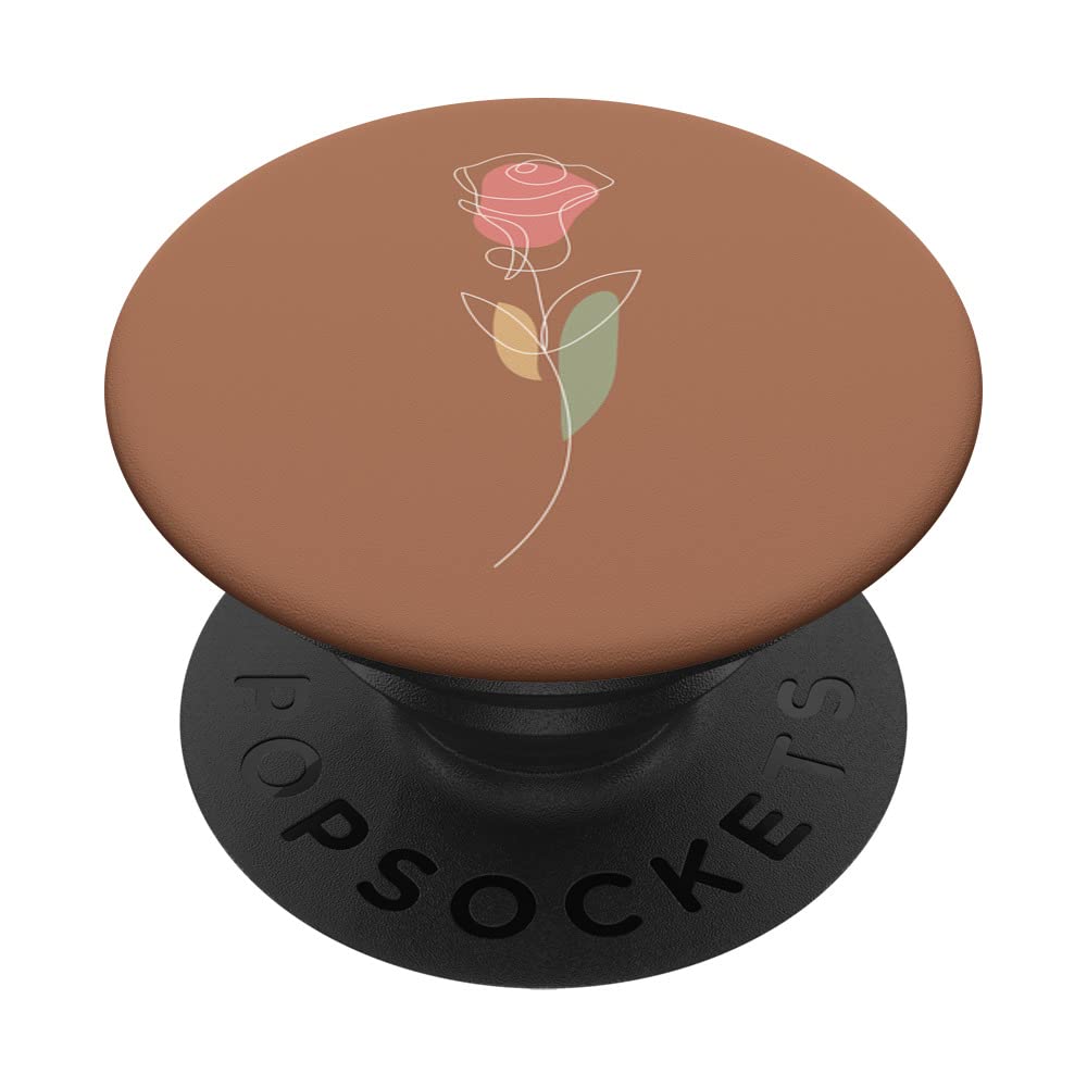Brown Pastel Abstract Line Art Roses Flower Blossom PopSockets Swappable PopGrip