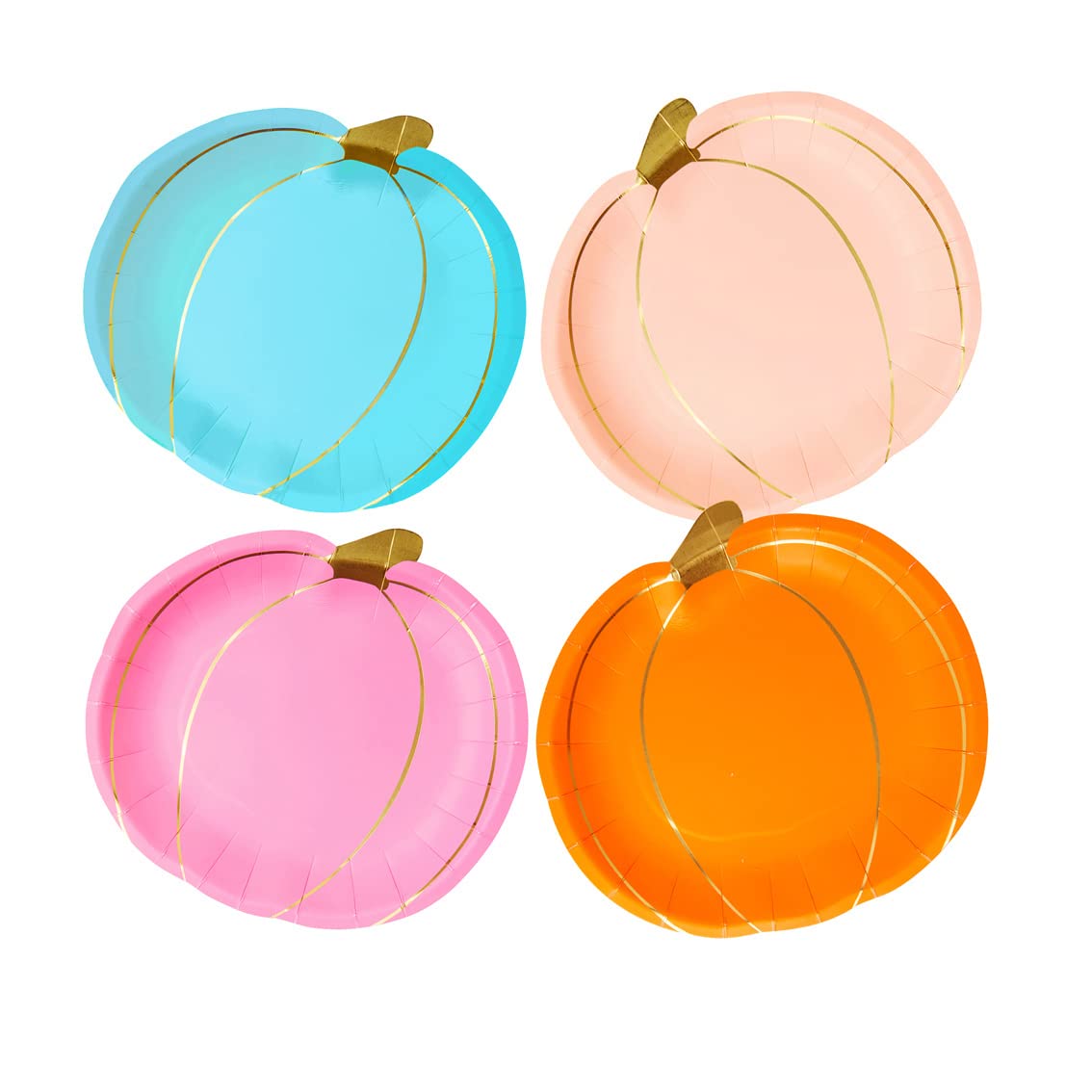 Talking Tables Pack of 8 Halloween Plates | Pumpkin Shaped Orange, Blue and Pink Disposable Tableware for Party, Autumn, Thanksgiving