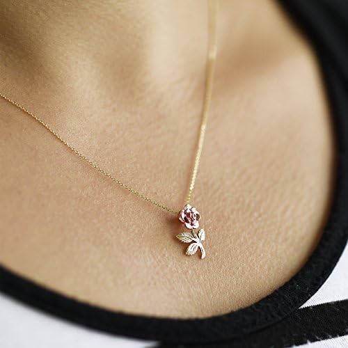 Jewel Connection Real 14k Rose and Yellow Gold Flower Rose Pendant Necklace for Women and Girls