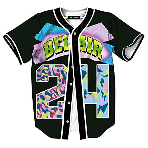 HOP FASHION Youth Unisex Boy Girl Baseball Jersey Short Sleeve 3D Number 24 Print Baseketball Dance Team Uniform Tees HOPM007-37-XS