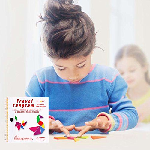 Tangram Travel Game Magnetic Puzzle Book Game Tangrams Jigsaw Shapes Dissection with Solution Questions Traveler Challenge IQ Educational Toy for 3-100 Years Old with 2 Set of Tangrams 360 Patterns