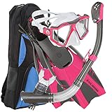 U.S. Divers Lux Platinum Panoramic View Pivot Fins Dry Top Snorkel with Durable Gear Bag, Small/Medium, Pink