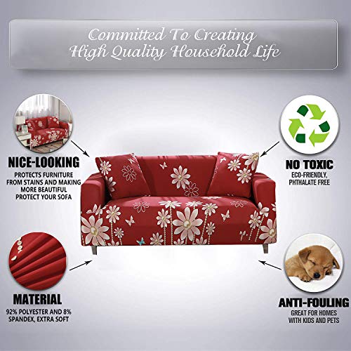 FORCHEER Sofa Slipcover Stretch Printed Cushion Sectional Couch Cover Fitted Leather Furniture Protection Pet for Living Room(Big Sofa,#Red18)