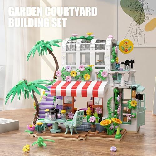 Uniiking® Flower House Building Set with Lights, 755 Pcs Garden House Building Toys,Build a Greenhouse Model, Birthday Gift for Adults Boys Girls 6+
