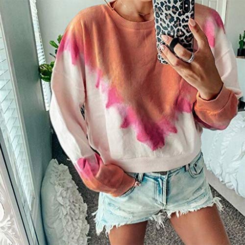 Aunimeifly Women's Tie Dye Blouse Long Sleeve Sweatshirt Ladis Casual Loose Tops Short Pullover Yellow