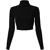 MixMatchy Women's Casual Turtleneck Long Sleeve Ribbed Sweaters Cropped Slim Fitted Knit Top