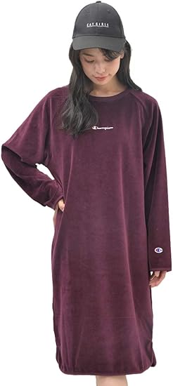 Amazon ダルパープル M D Loop ディーループ Champion チャンピオン レディース Women ベロア素材 胸刺繍 ワンピース ロング丈 005 713 ワンピース チュニック 通販