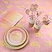 102 Piece Pink and Gold Theme Happy Birthday Party Set Including Banner, Plates, Cups, Straws, Napkins and Tablecloth, Serves 20