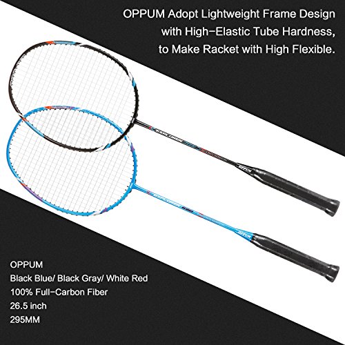 OPPUM 100% Full-Carbon Fiber Professional 2 Player Badminton Racquets Set Super Lightweight Badminton Rackets Including 2 Rackets/1 Carrying Bag/2 Overgrips - Thumbnail 6