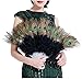 JaosWish Peacock Black Feather Dance Fan Decorative Vintage Flapper Accessories for Roaring 20s Gatsby Party Prom