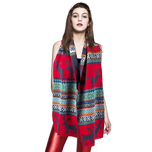 Women Winter Warm Knit Scarf Long Soft Cute Fawn Snow Flake Pattern Wrap Shawl Women Winter Warm Knit Scarf Long Soft Cute Fawn Snow Flake Pattern Wrap Shawl