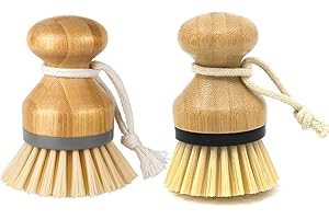 2 PCS Bamboo Palm Brush, Scrub Brush for Pans Dishes Pots Kitchen Sink Cleaning