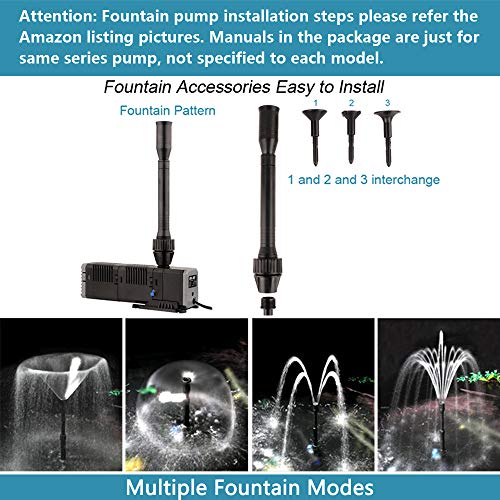 YCTECH 160 GPH Ultra-Quiet Submersible Pump with Fountain Kit for Pond, Statuary, Garden