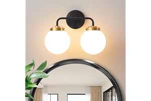 Deyidn Black Gold Bathroom Light Fixtures Over Mirror, Modern Vanity Lighting with Milk White Glass Globe Shades 2-Light Farmhouse Wall Sconce