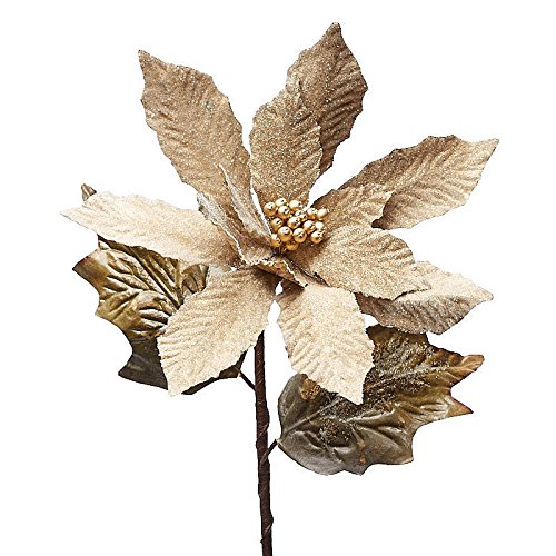 Factory Direct Craft Sparkling Gold Artificial Poinsettia Stems for Indoor Decor - 3 Picks