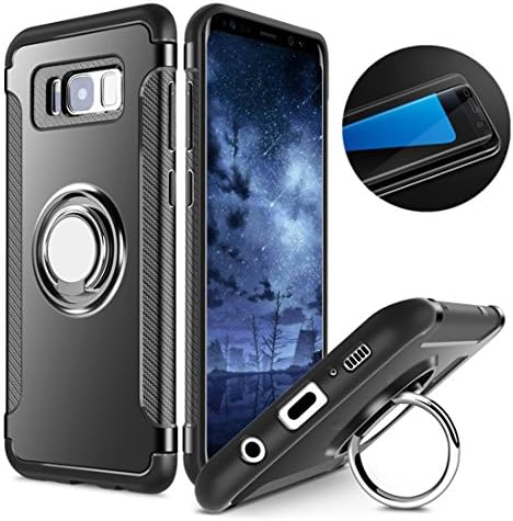 S8 Plus Phone Case &amp; Tempered Glass Screen Protector, RP Ben Multi-function Car Holder Stand Magnetic Suction Bracket Finger Ring TPU + PC Cover Case for Samsung Galaxy S8 Plus (Black)