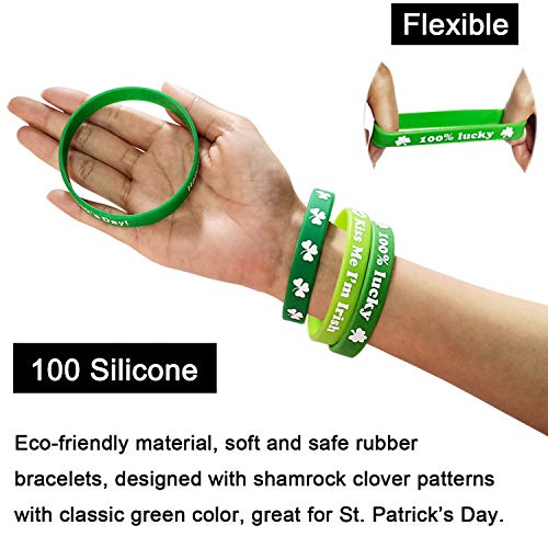 Nanny's Toy 24 Pack St Patrick’s Day Bracelets, Soft and Flexible Silicone Wrist Band Bracelets, Green Shamrock Party Decoration, St Patrick’s Day Celebration Favor Gift
