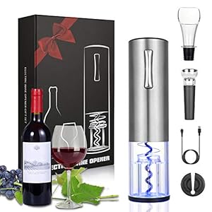 Anpro Electric Wine Opener, Rechargeable Corkscrew with USB Charging line，Pourer, Foil Cutter, Vacuum Pumping Stopper