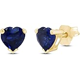 6 MM Heart Shape Simulated Birthstone Stud Earrings In 14K Yellow Gold Over Sterling Silver