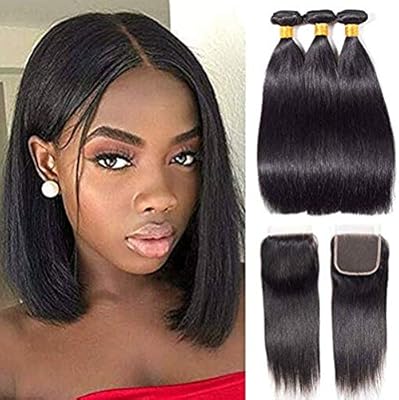 Brazilian Hair Bundles With Closure Straight 10a Unprocessed