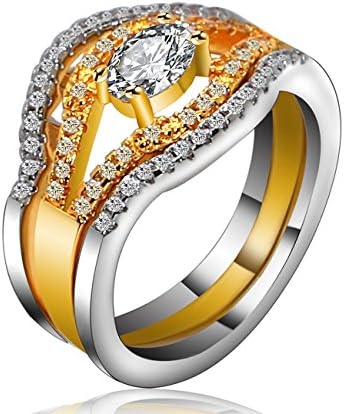 Lucky Dora Gold Platinum Two Tone Plated 3 PCS Stackable Wedding Rings with Oval Cubic Zirconia, Size 9