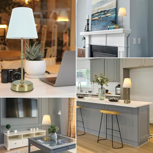 HSLighting Wireless Table Lamp, Cordless Lamps Battery Operated Fabric Shade Rechargeable Night Lamp Lightweight and Continuously Dimmable for Dining Room Living Room, 38cm 5000mAh
